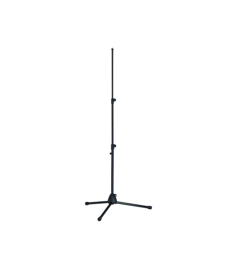 Extremely compact microphone stand. Threepiece shaft nonmarring heightadjustment system lightweight plastic base with folding legs.